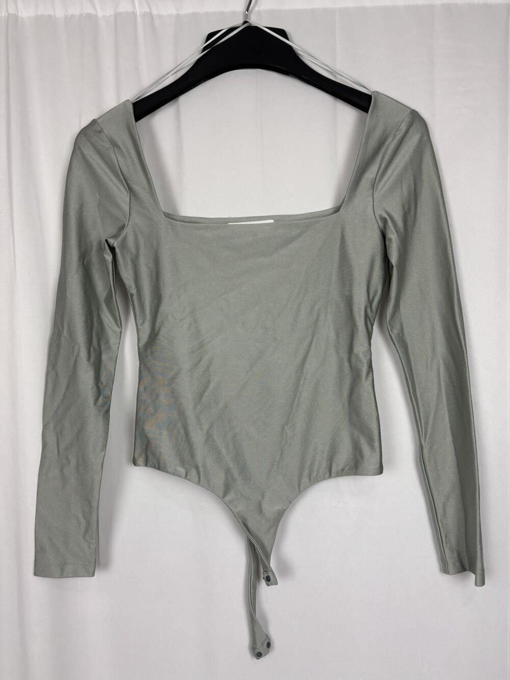Elodie Mint Shimmer Square Neck Long Sleeve Bodysuit Size S Balletcore Metallic